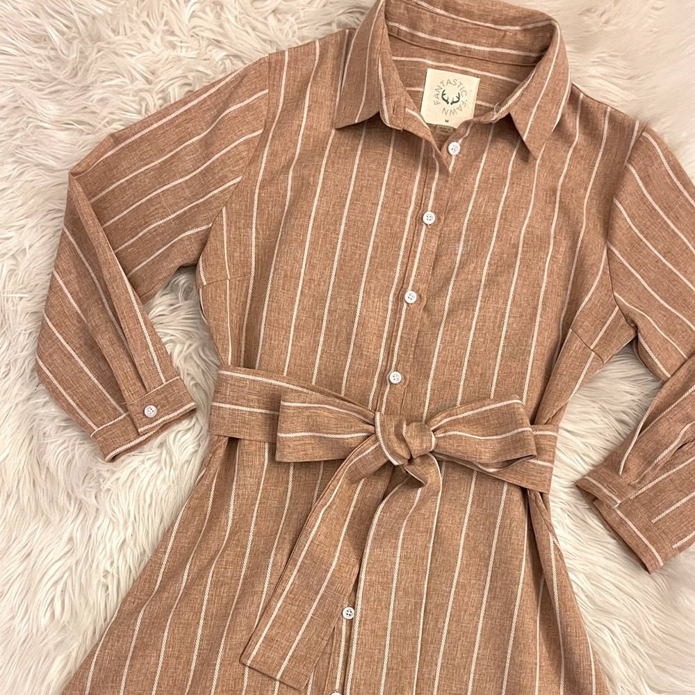 Striped | midis dress | tan & white